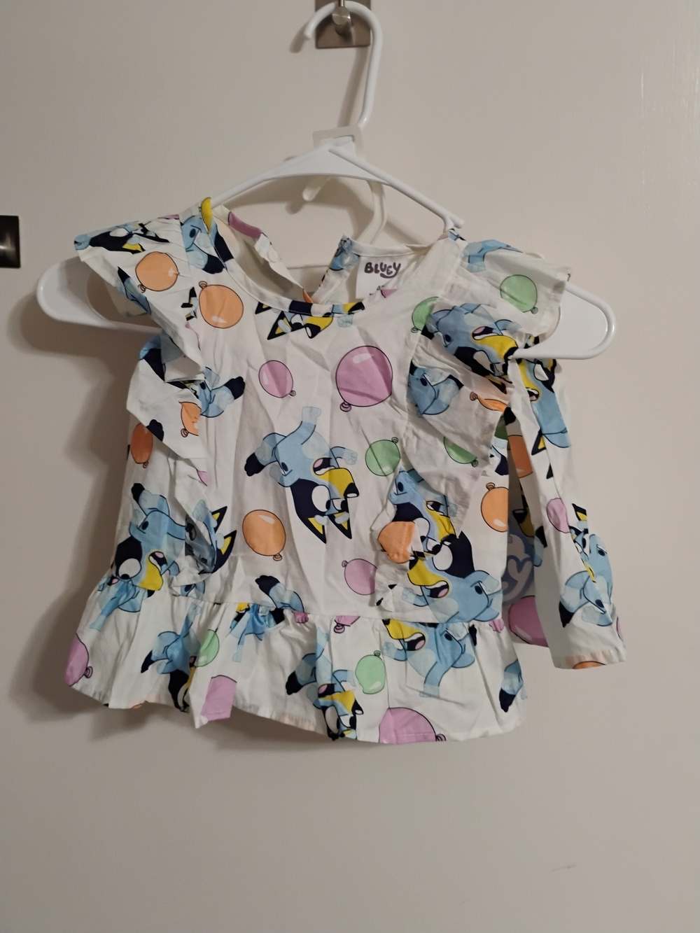 Blue & White Balloon-Print Ruffle Blouse by Billy